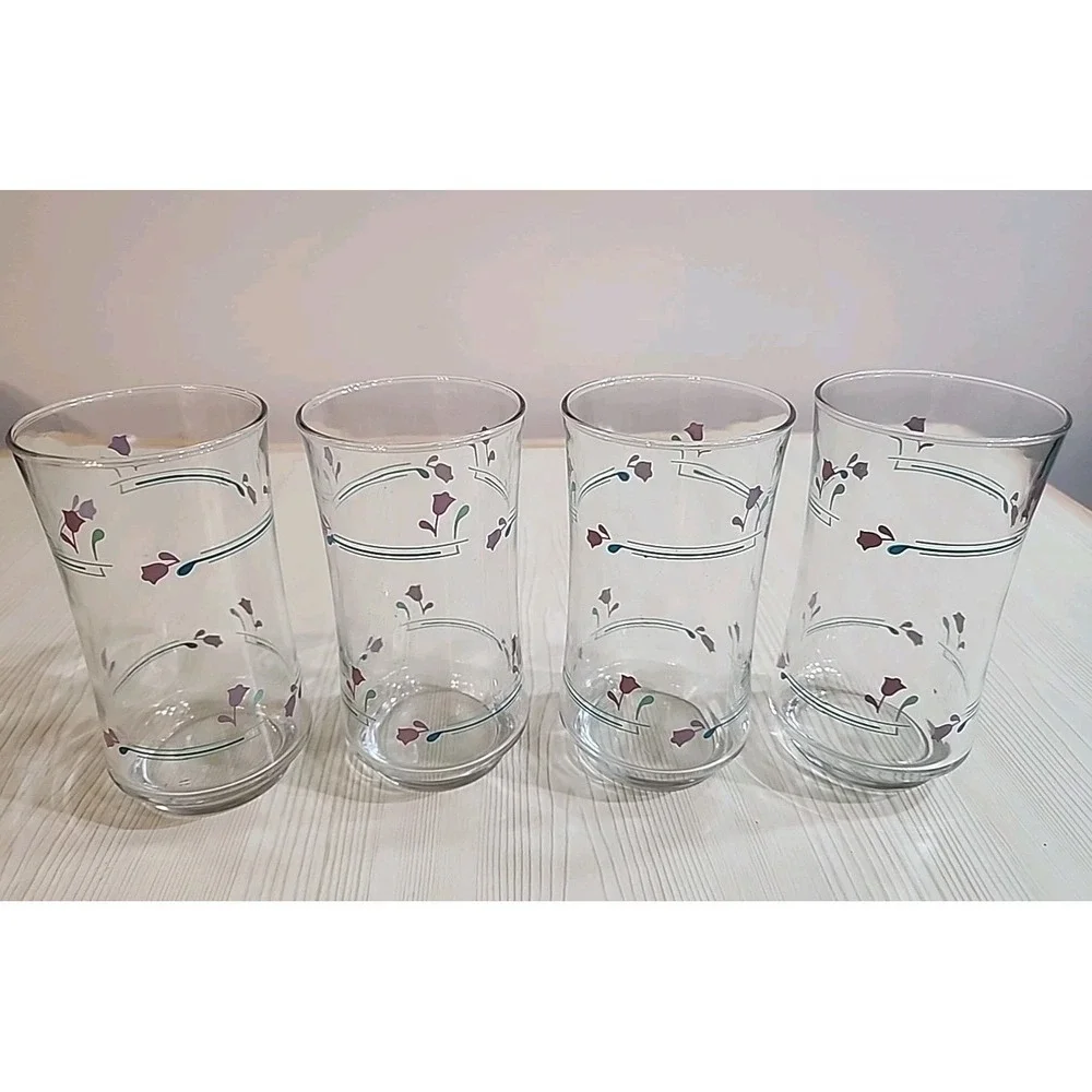 Vintage Libbey Lavender Tulip Flower Drinking Glasses Set of 4